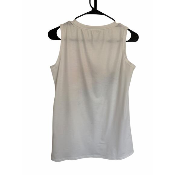 Women's Small White Mulitcolor Dragonfly Print Sleeveless Round Neck Loose Tank - Picture 10 of 14